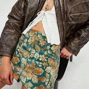 Free People After Party Mini Skirt in Emerald Brocade size 0
